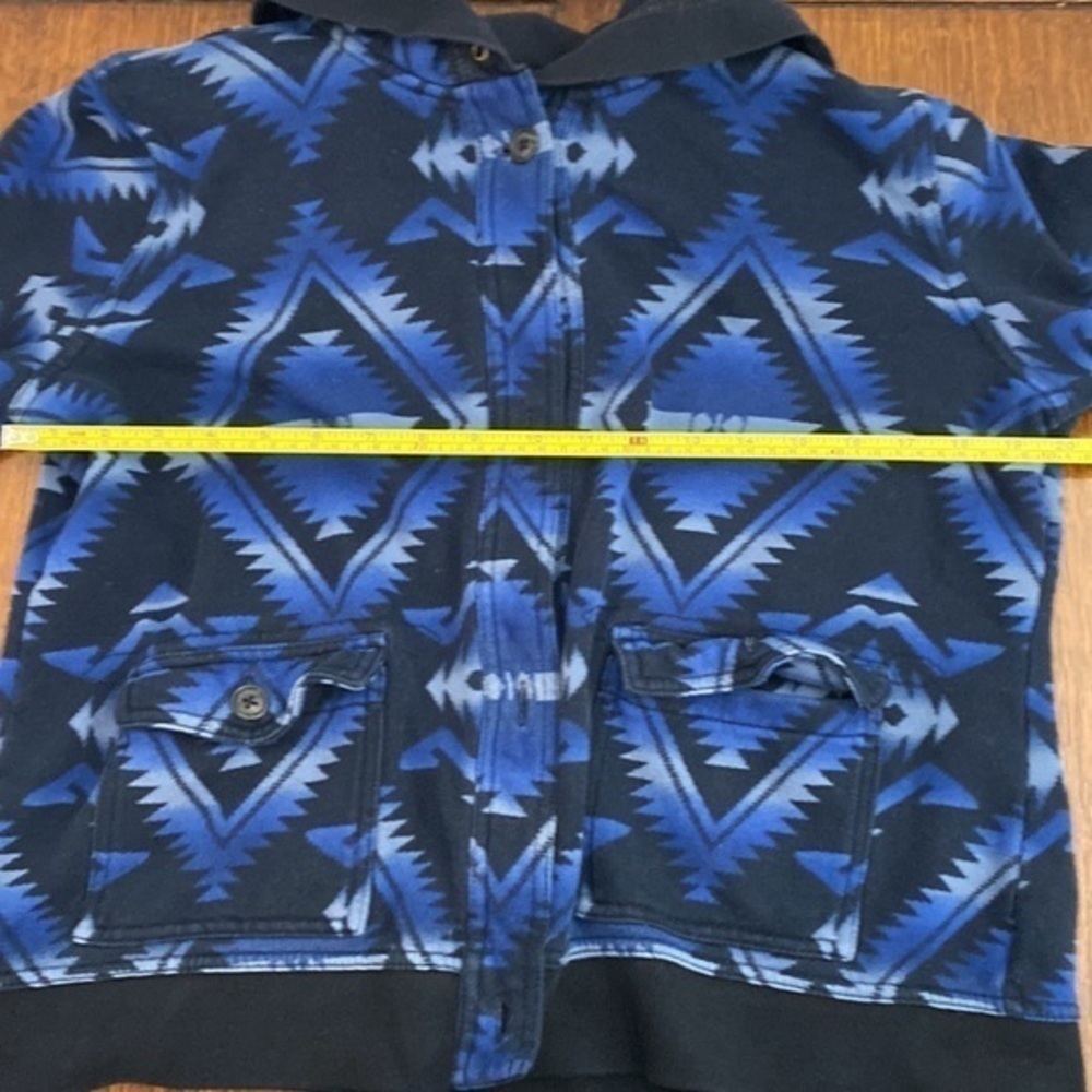 Vintage Ralph Lauren blue black knit Navajo Print button up jacket hoodie - Picture 11 of 12